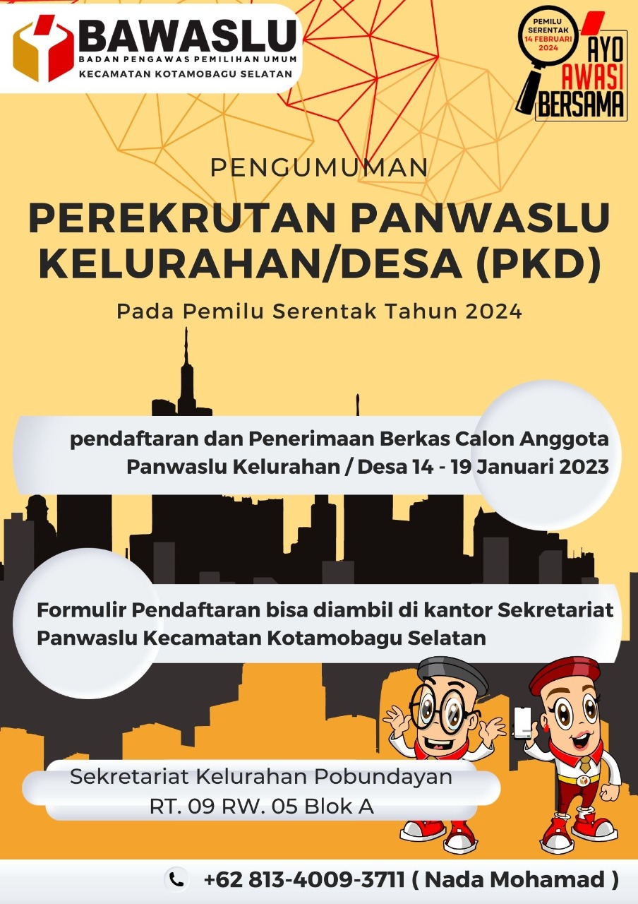 Panwascam Kotamobagu Selatan Umumkan Nama-nama Calon PKD Yang Lolos Seleksi Administrasi