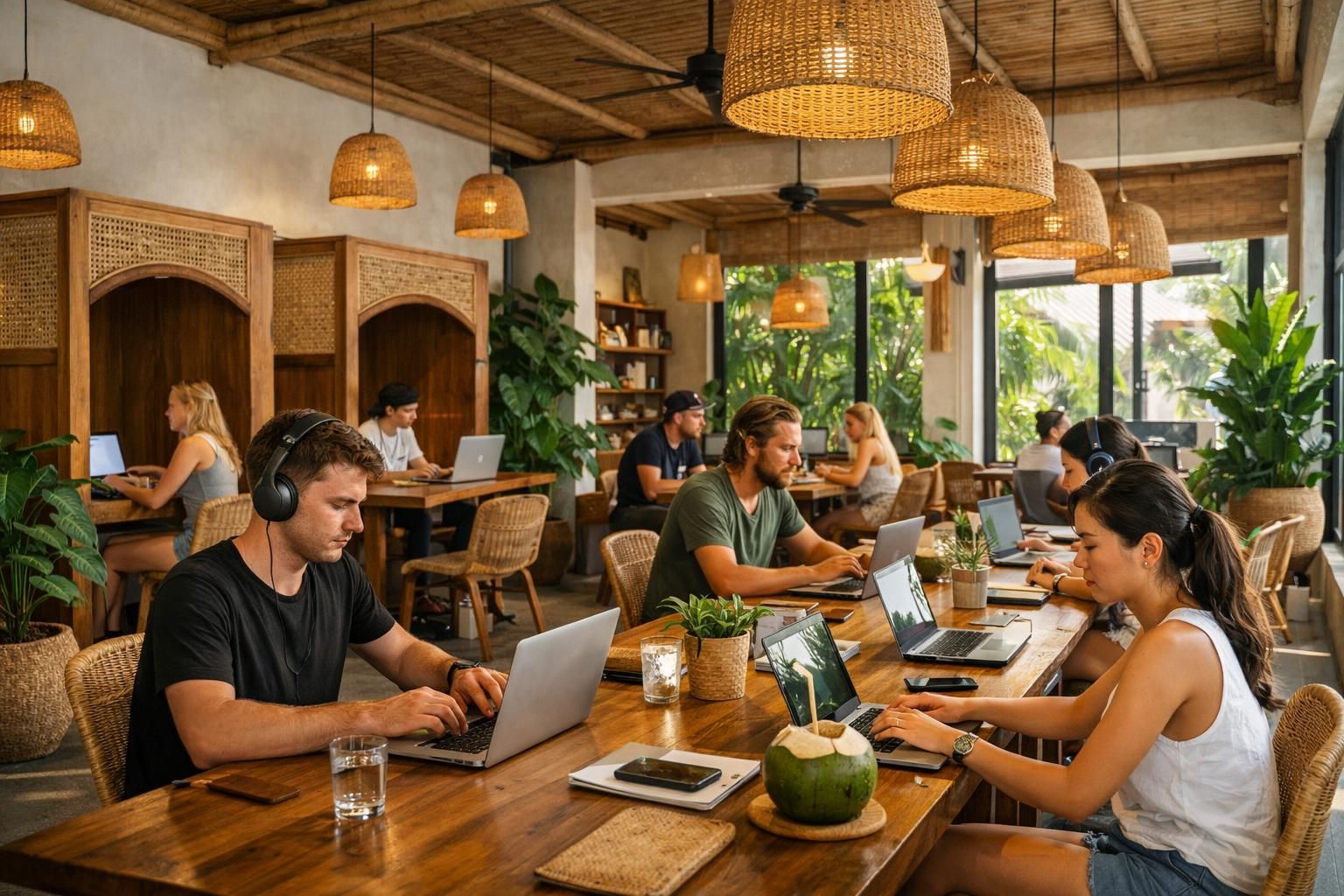 ruang coworking di canggu bali dengan fasilitas lengkap, ideal untuk entrepreneur yang mencari lingkungan kerja produktif dan nyaman.